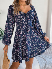 LIZAKOSHT  -  Printed Sweetheart Neck Balloon Sleeve Mini Dress