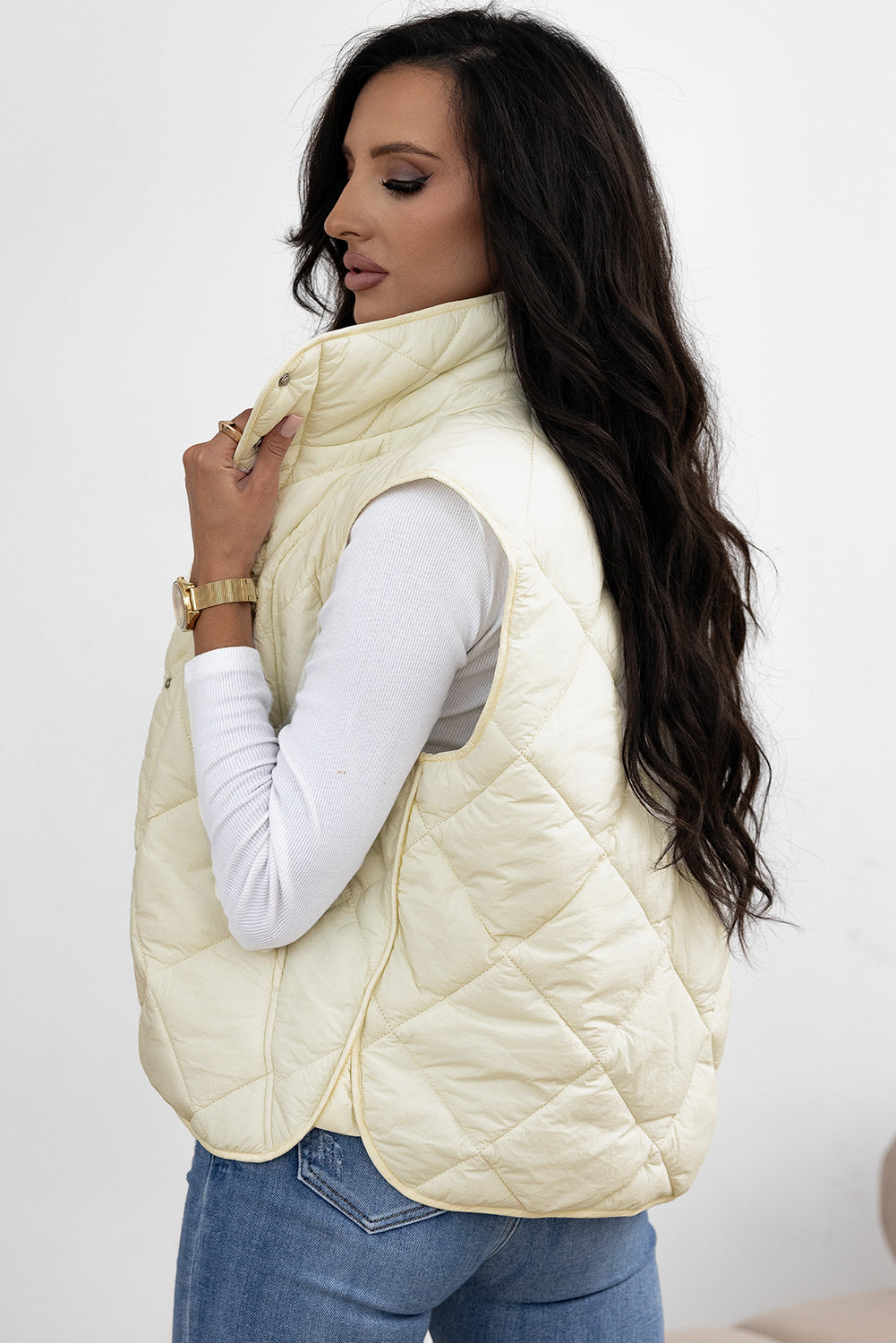 LIZAKOSHT  -  Snap Down Texture Vest Coat with Pockets