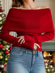 LIZAKOSHT  -  Off-Shoulder Long Sleeve Sweater