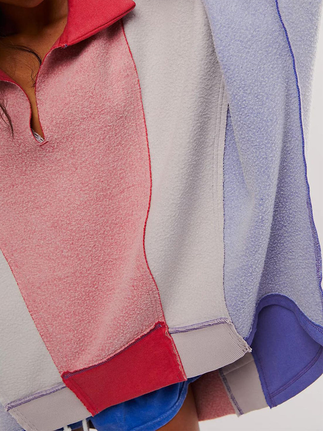 LIZAKOSHT  -  High-Low Exposed Seam Contrast Long Sleeve Sweatshirt