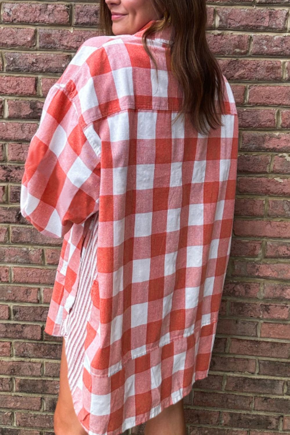 LIZAKOSHT  -  Plaid Collared Neck Long Sleeve Shirt Dress