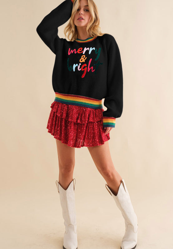 LIZAKOSHT  -  MERRY & BRIGHT Ribbed Round Neck Sweater