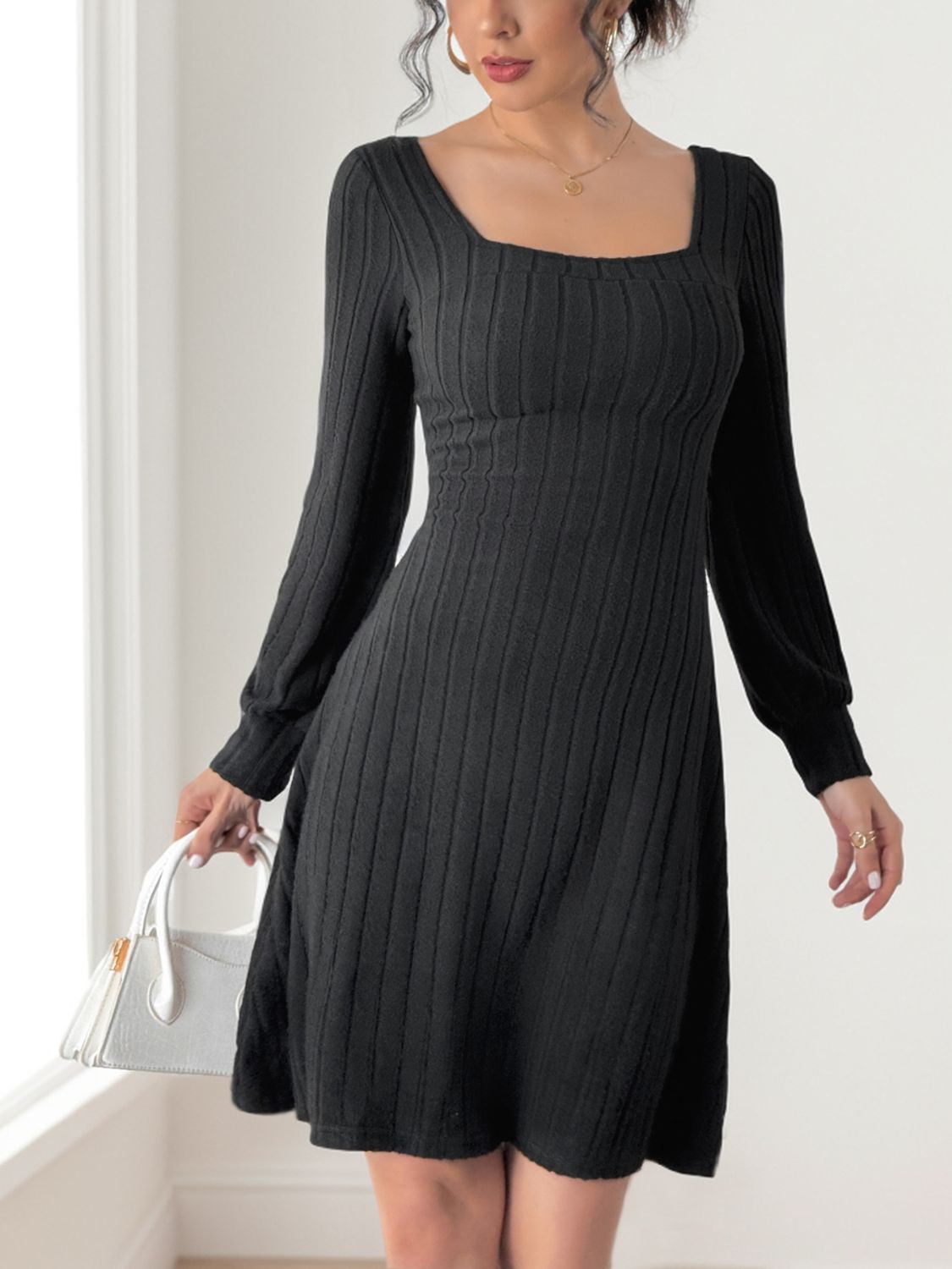 LIZAKOSHT  -  Perfee Butterfly Square Neck Long Sleeve Dress