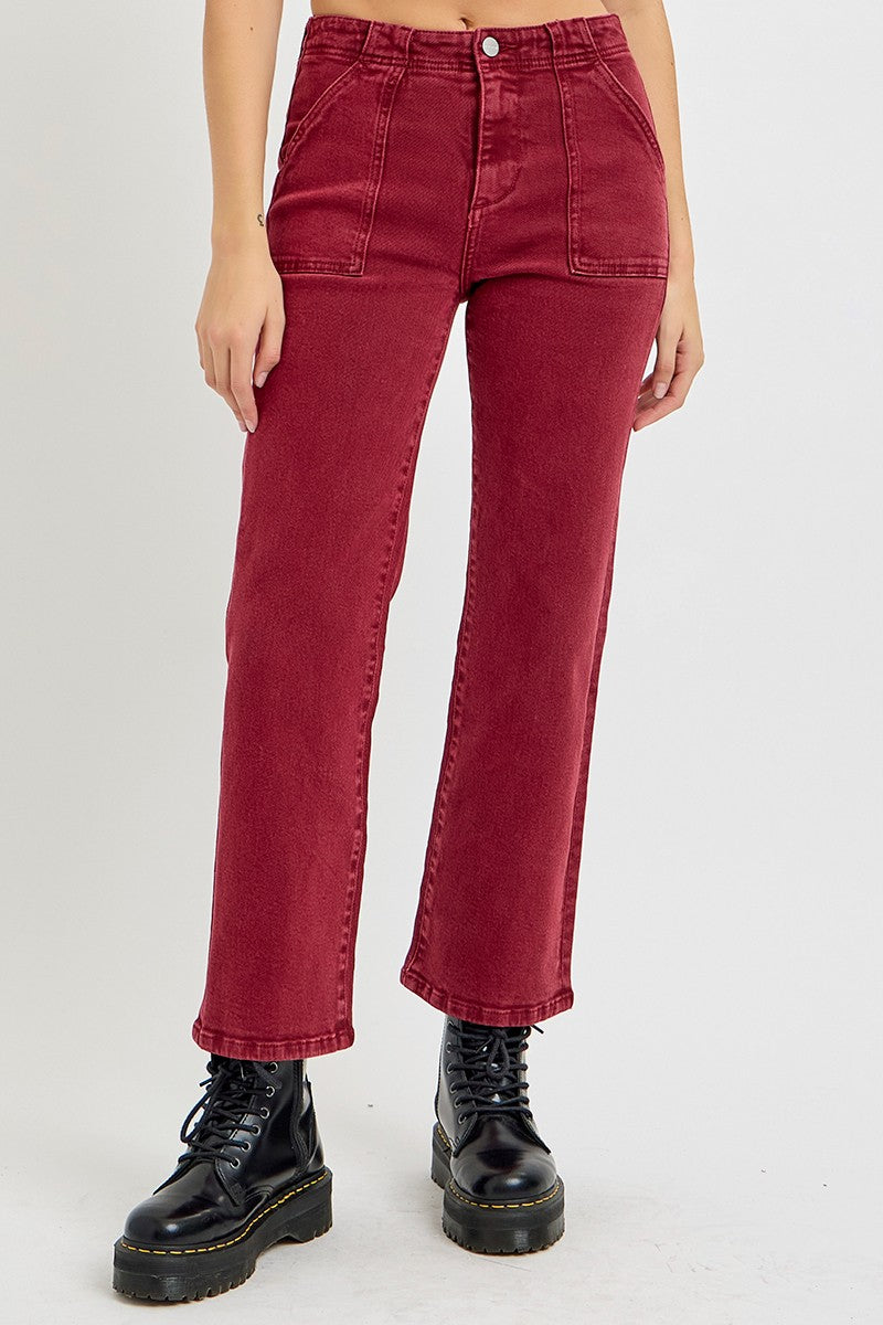 LIZAKOSHT  -  Full Size High Rise Straight Jeans with Patch Pockets