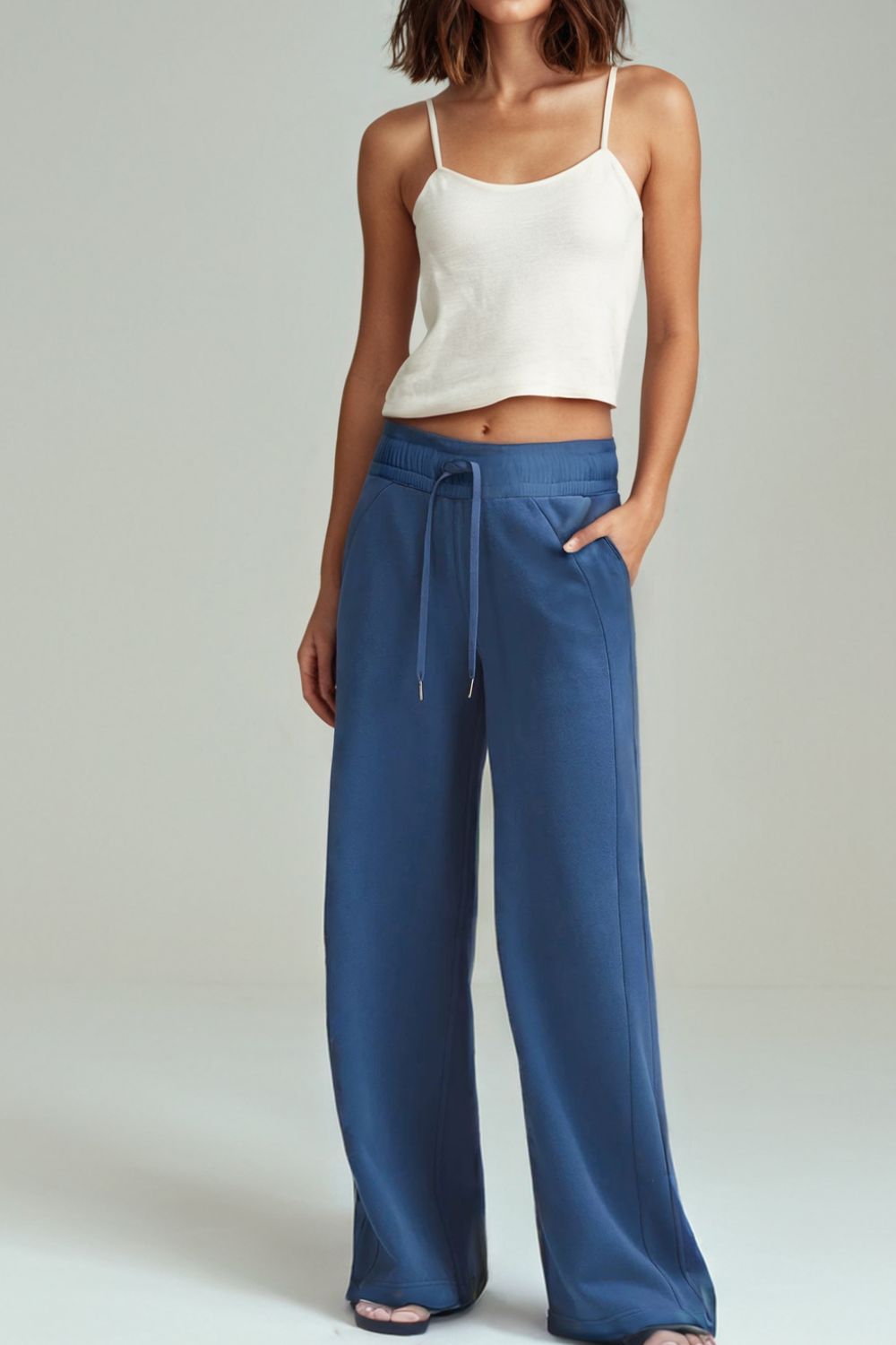 LIZAKOSHT  -  Drawstring Elastic Waist Straight Leg Pants