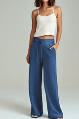 LIZAKOSHT  -  Drawstring Elastic Waist Straight Leg Pants