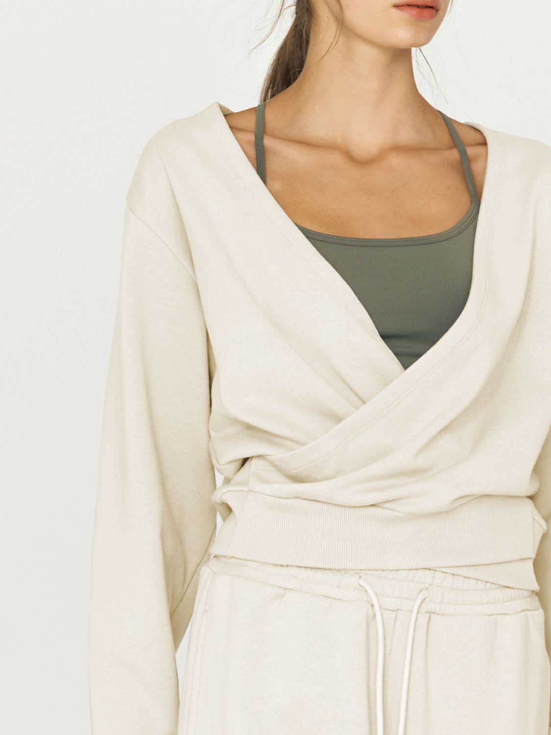 LIZAKOSHT  -  Surplice Long Sleeve Sweatshirt