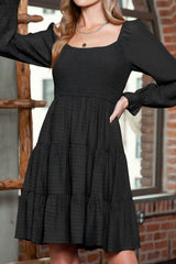 LIZAKOSHT  -  Square Neck Flounce Sleeve Dress