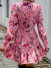 LIZAKOSHT  -  Devine Ruffled Printed Surplice Long Sleeve Mini Dress