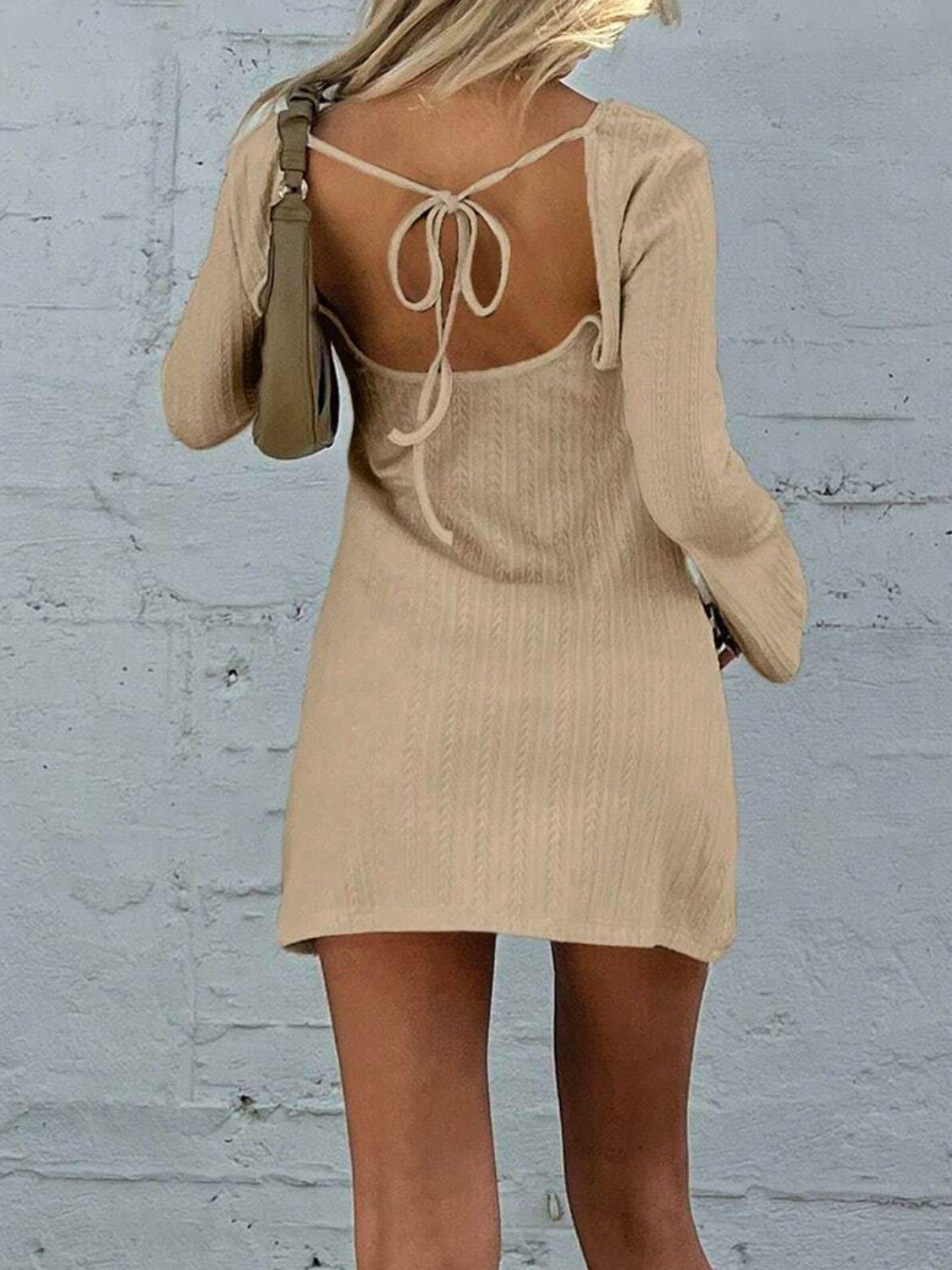 LIZAKOSHT  -  Backless Round Neck Long Sleeve Mini Dress