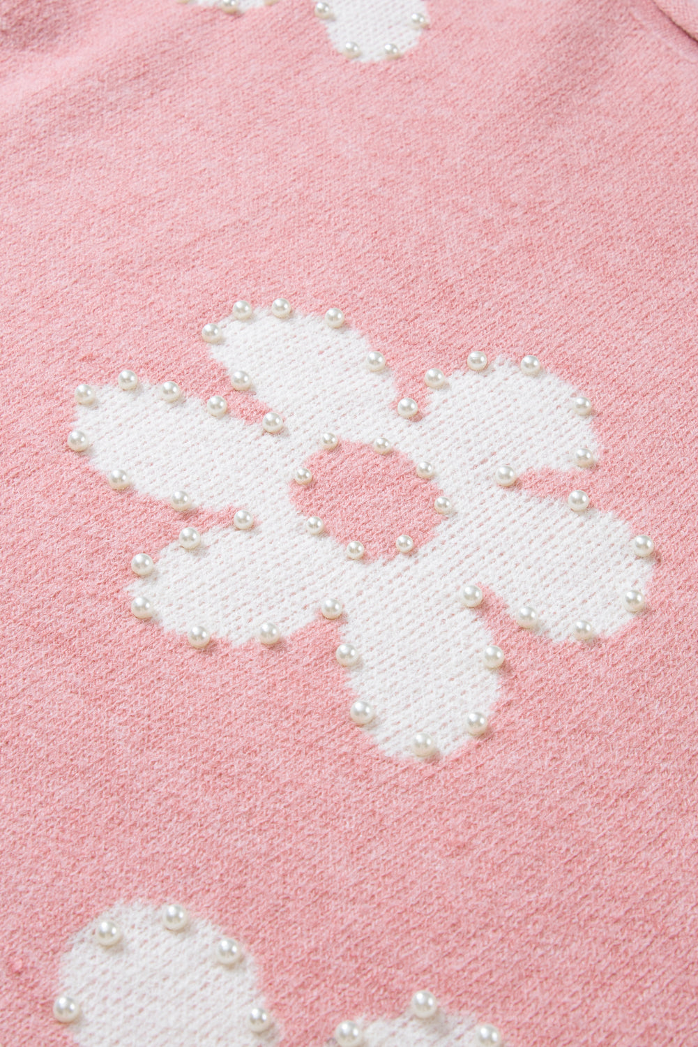 LIZAKOSHT  -  Pearl Trim Flower Round Neck Sweater