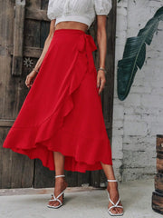 LIZAKOSHT  -  Tied Ruffled Midi Skirt