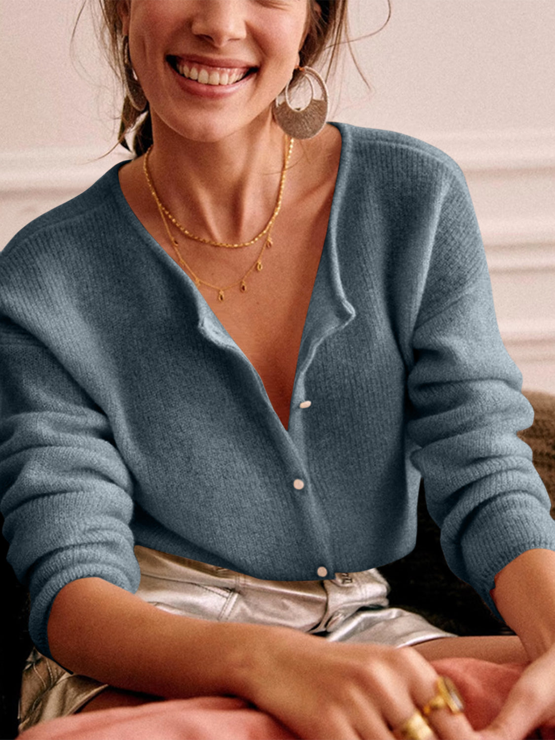 LIZAKOSHT  -  Button Down Long Sleeve Sweater