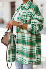 LIZAKOSHT  -  Plaid Flap Pocket Long Sleeve Shacket