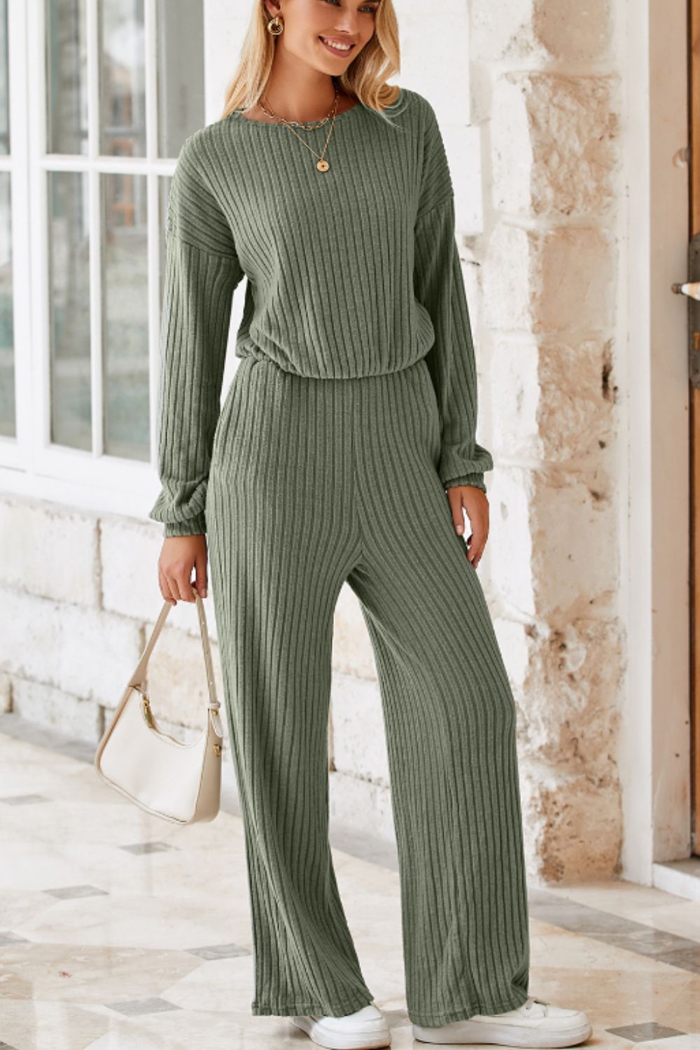 LIZAKOSHT  -  Round Neck Long Sleeve Jumpsuit