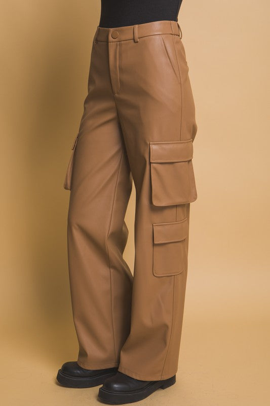 LIZAKOSHT  -  Love Tree PU Leather Cargo Pants