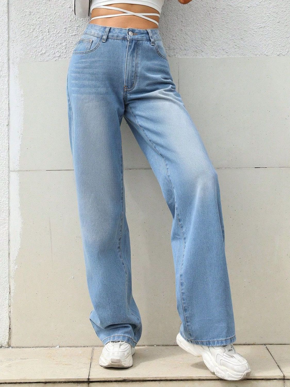 LIZAKOSHT  -  Mid Rise Wide Leg Jeans