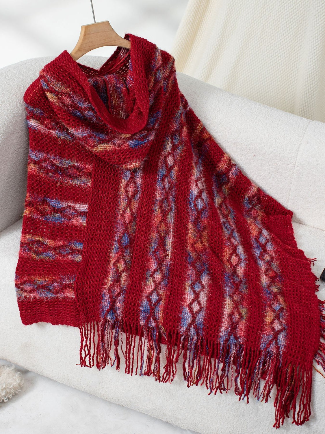 LIZAKOSHT  -  Fringe Contrast Hooded Poncho