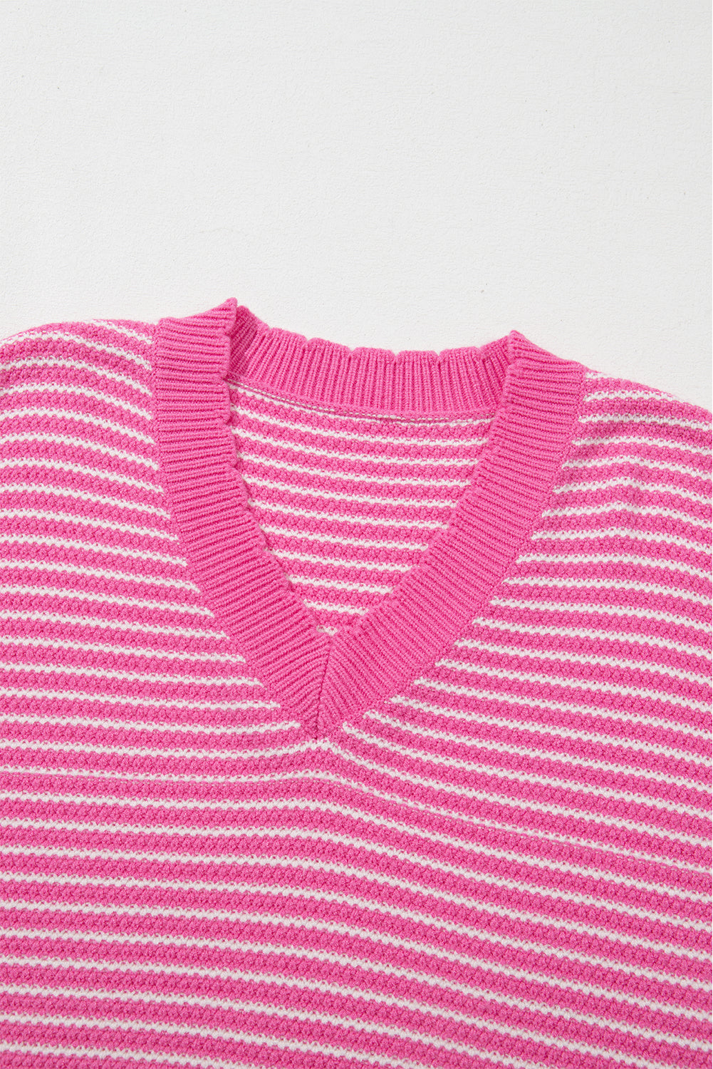 LIZAKOSHT  -  Striped V-Neck Dropped Shoulder Sweater