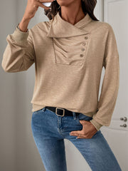 LIZAKOSHT  -  Perfee Asymmetric Mock Neck Long Sleeve Sweatshirt