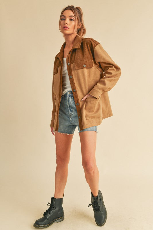 LIZAKOSHT  -  Two Tone Button Up Jacket with Pockets