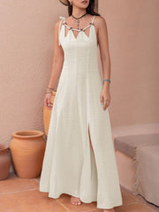 LIZAKOSHT  -  Swiss Dot Cutout Sleeveless Maxi Dress
