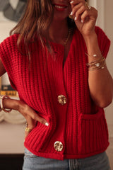LIZAKOSHT  -  Button Down Sweater Vest with Pockets
