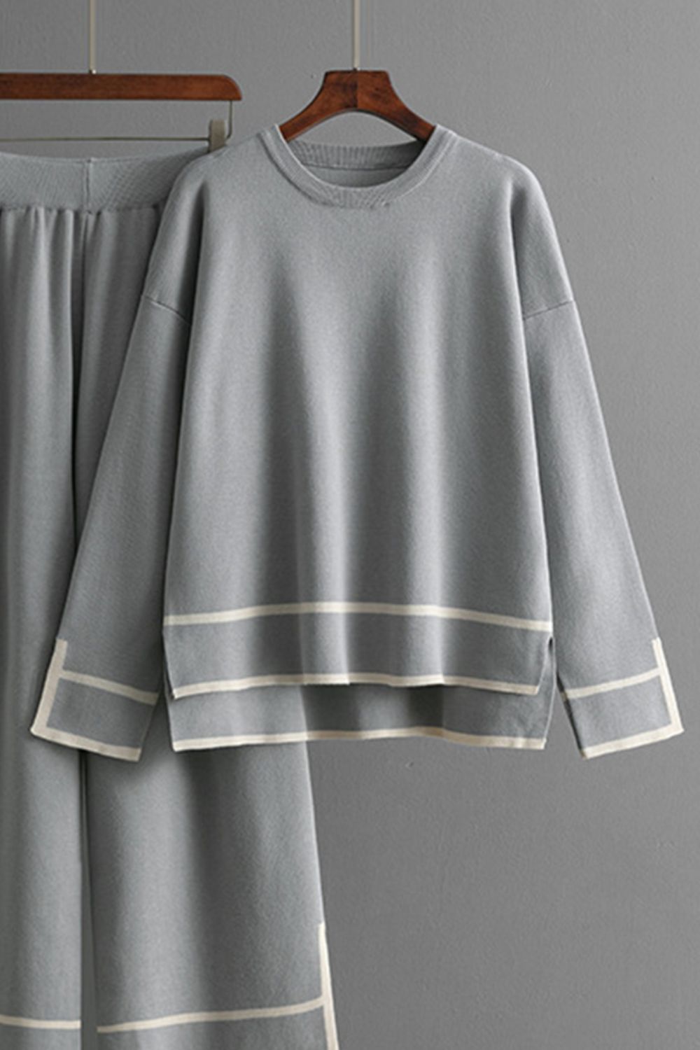 LIZAKOSHT  -  High-Low Round Neck Top and Pants Sweater Set