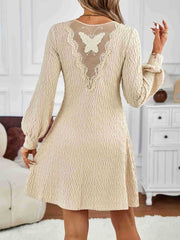 LIZAKOSHT  -  Lace Detail V-Neck Long Sleeve Dress