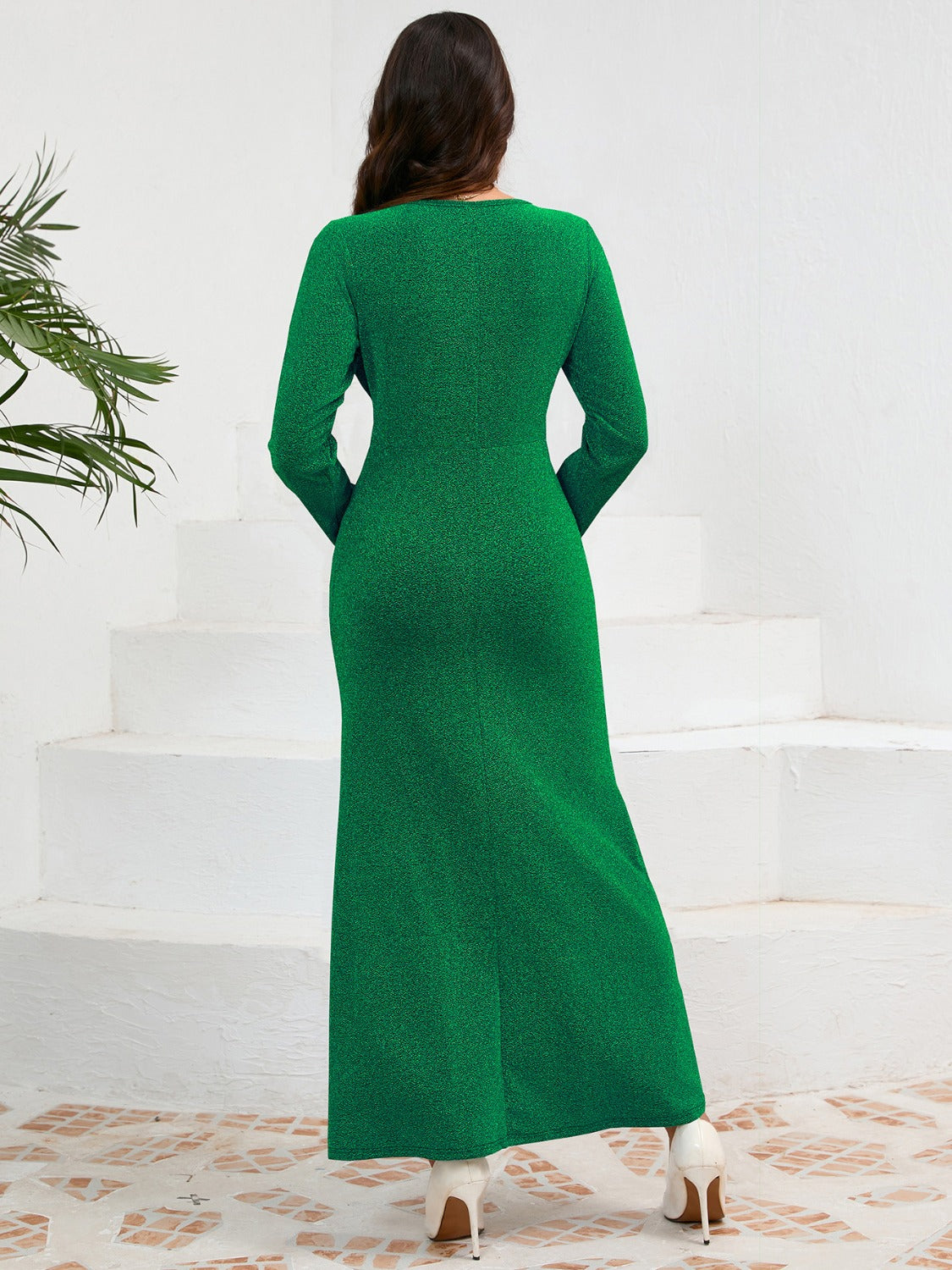 LIZAKOSHT  -  Ruched Round Neck Long Sleeve Dress