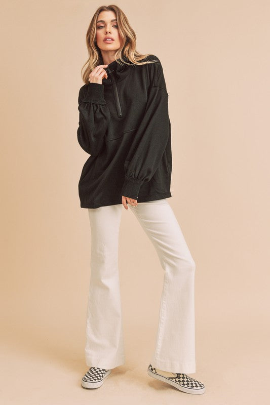 LIZAKOSHT  -  Exposed Seam Half Zip Drop Shoulder Sweatshirt
