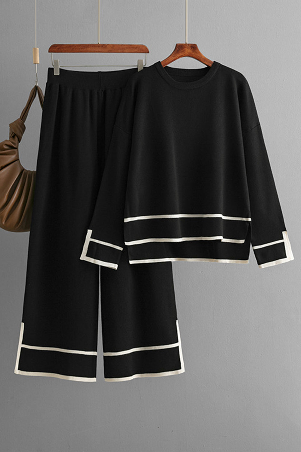 LIZAKOSHT  -  High-Low Round Neck Top and Pants Sweater Set