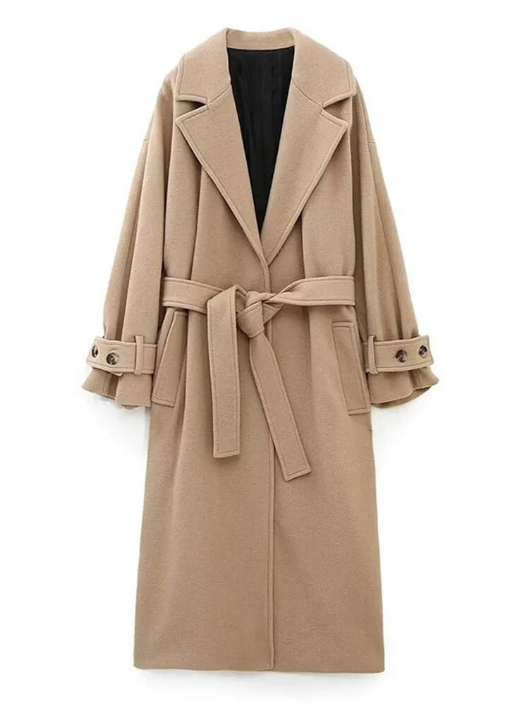 Lizakosht Autumn Winter new Women's Trench Coat Belted Long Warm Wool Jackets Fashion Ladies Oversize High Quality Outerwear