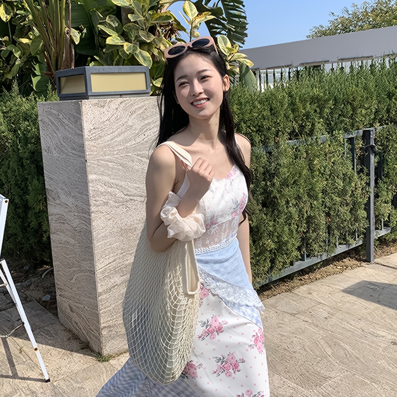 LIZAKOSHT  -  Women'S Vacation-Style Floral Check Dress with Lace Detail - Sleeveless, A-Line, Long Summer Dress for Adults, Lightweight Fabric, Perfect for Beach or Poolside, Beach Attire|Floral Print Dress|Lace Detailing, B