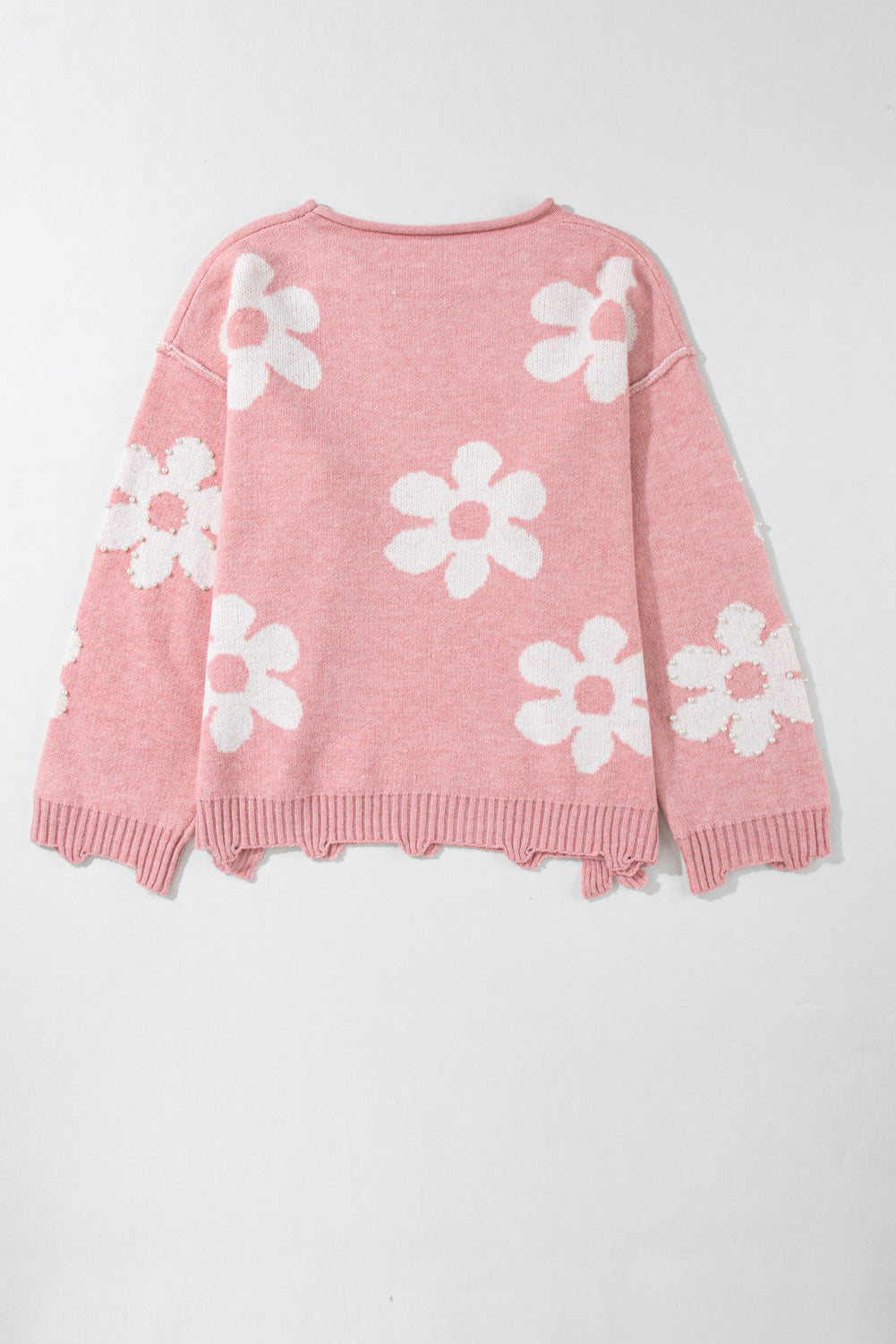 LIZAKOSHT  -  Pearl Trim Flower Round Neck Sweater