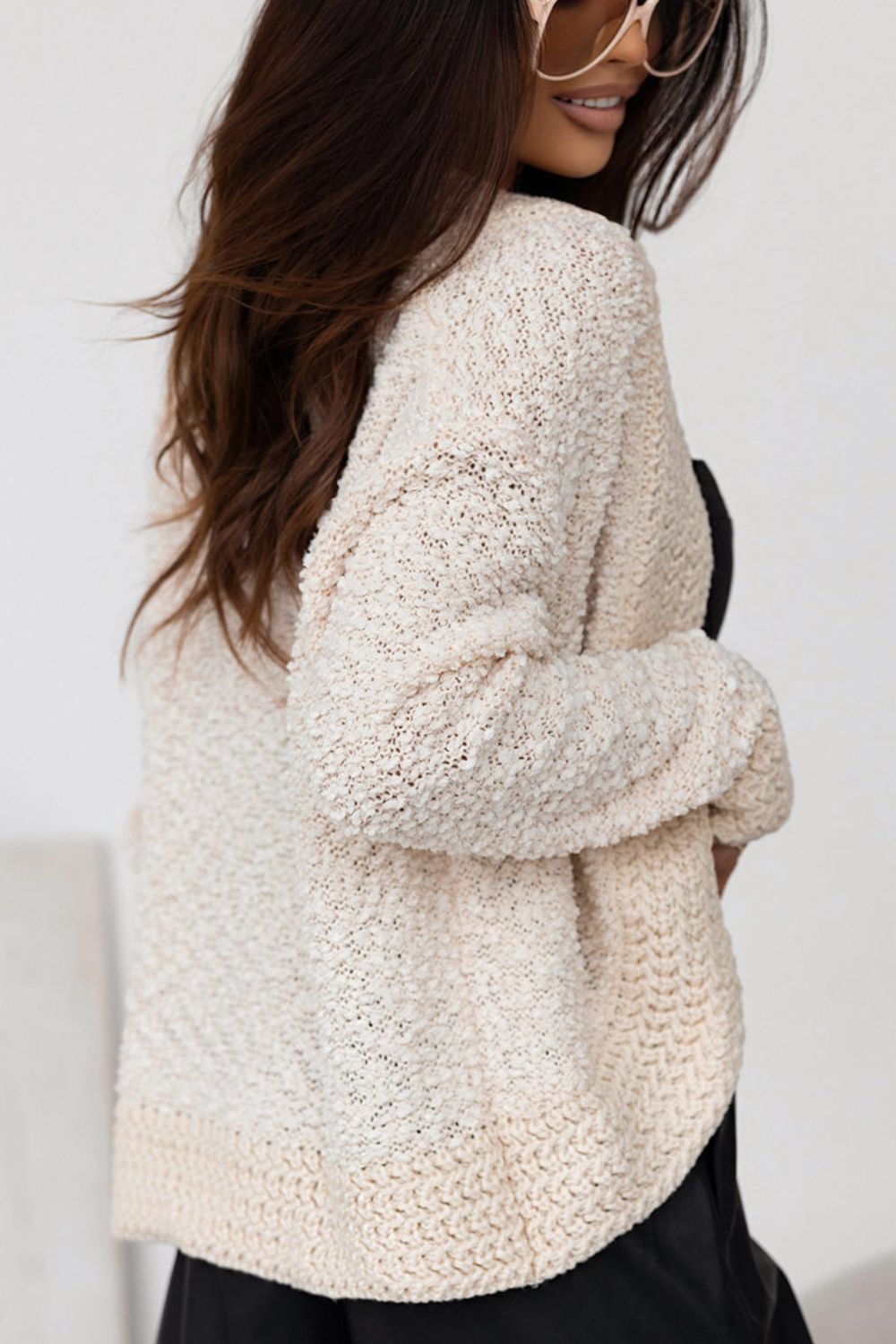 LIZAKOSHT  -  Solid Color Open Front Cardigan