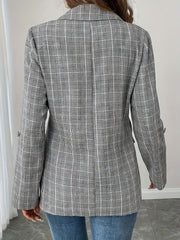 LIZAKOSHT  -  Single-Breasted Lapel Collar Plaid Blazer