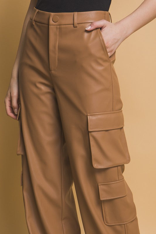 LIZAKOSHT  -  Love Tree PU Leather Cargo Pants