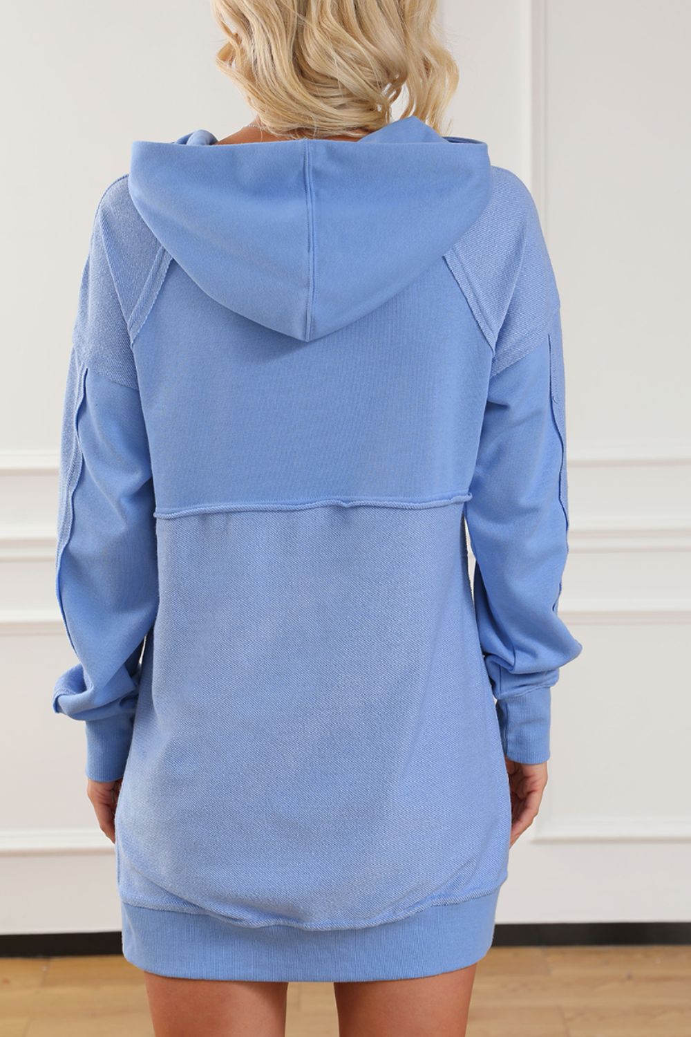 LIZAKOSHT  -  Exposed Seam Kangaroo Pocket Long Sleeve Hoodie
