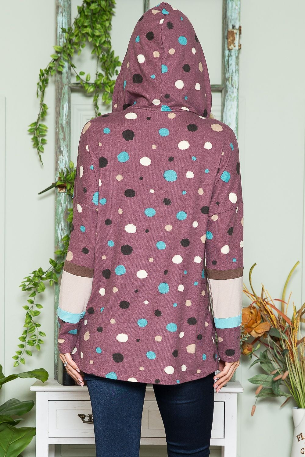 LIZAKOSHT  -  Full Size Polka Dot Drawstring Hoodie