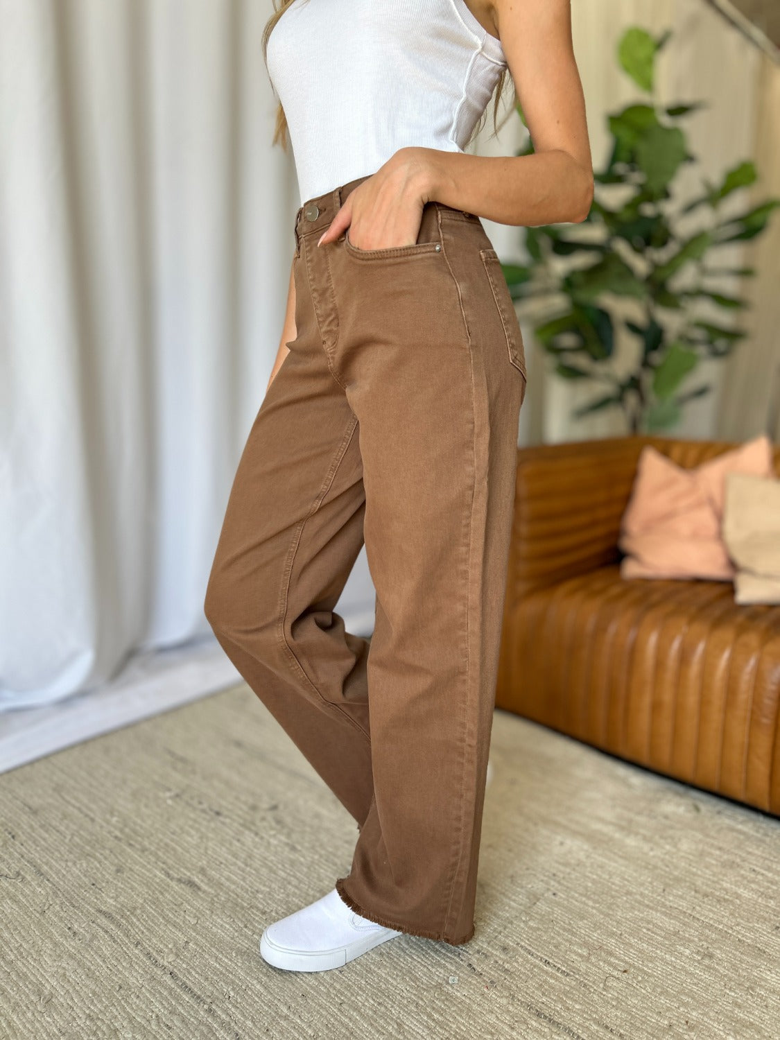 LIZAKOSHT  -  RFM Full Size High Rise Garment Dye Wide Leg Jeans