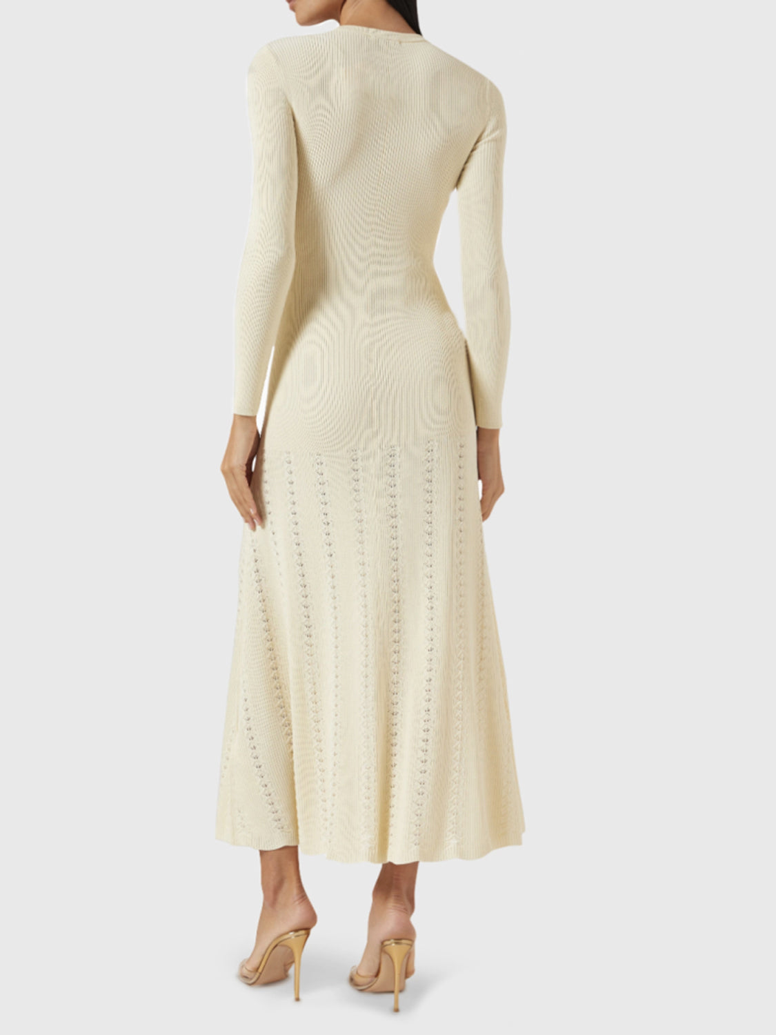 LIZAKOSHT  -  Openwork Round Neck Long Sleeve Sweater Dress