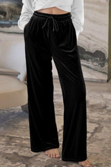 LIZAKOSHT  -  Drawstring Waist Wide Leg Active Pants