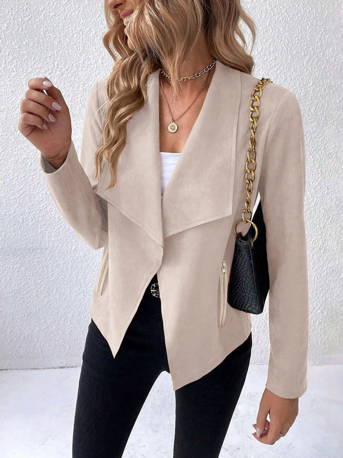 LIZAKOSHT  -  Collared Neck Long Sleeve Jacket