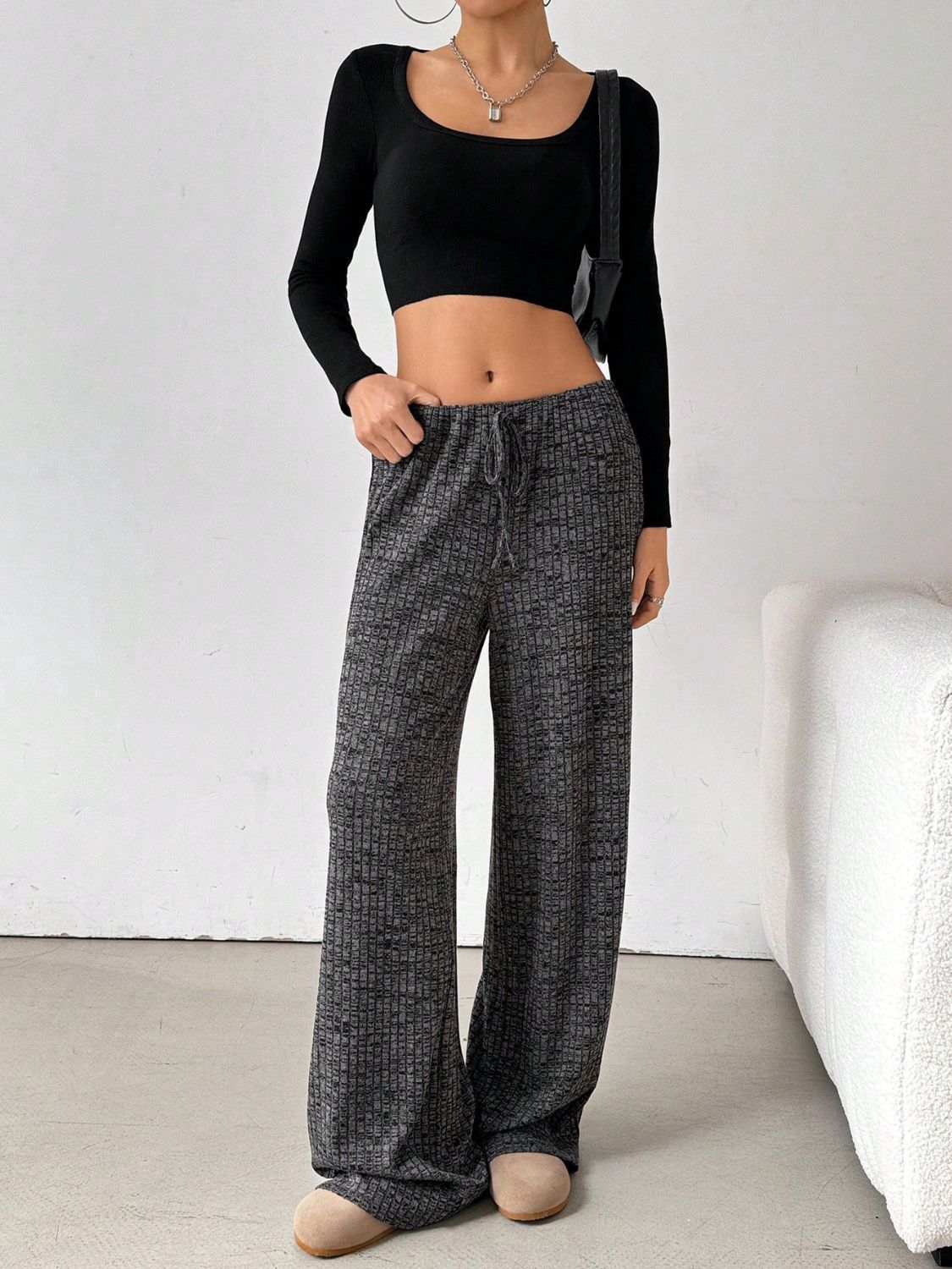 LIZAKOSHT  -  Tied Striped Wide Leg Pants