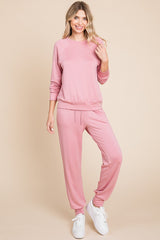 LIZAKOSHT  -  Super Lady Round Neck Raglan Sleeve Top and Drawstring Pants Lounge Set