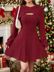 LIZAKOSHT  -  Wide Strap Dress and Long Sleeve Hooded Top Set