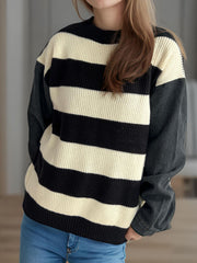LIZAKOSHT  -  Contrast Round Neck Long Sleeve Sweater