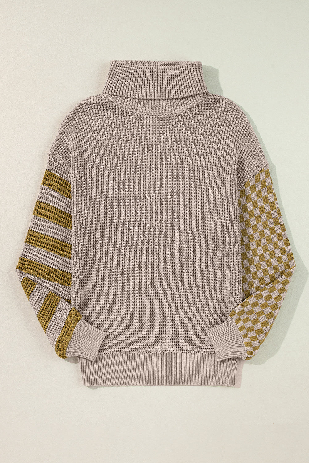 LIZAKOSHT  -  Striped & Checkered Turtleneck Dropped Shoulder Sweater