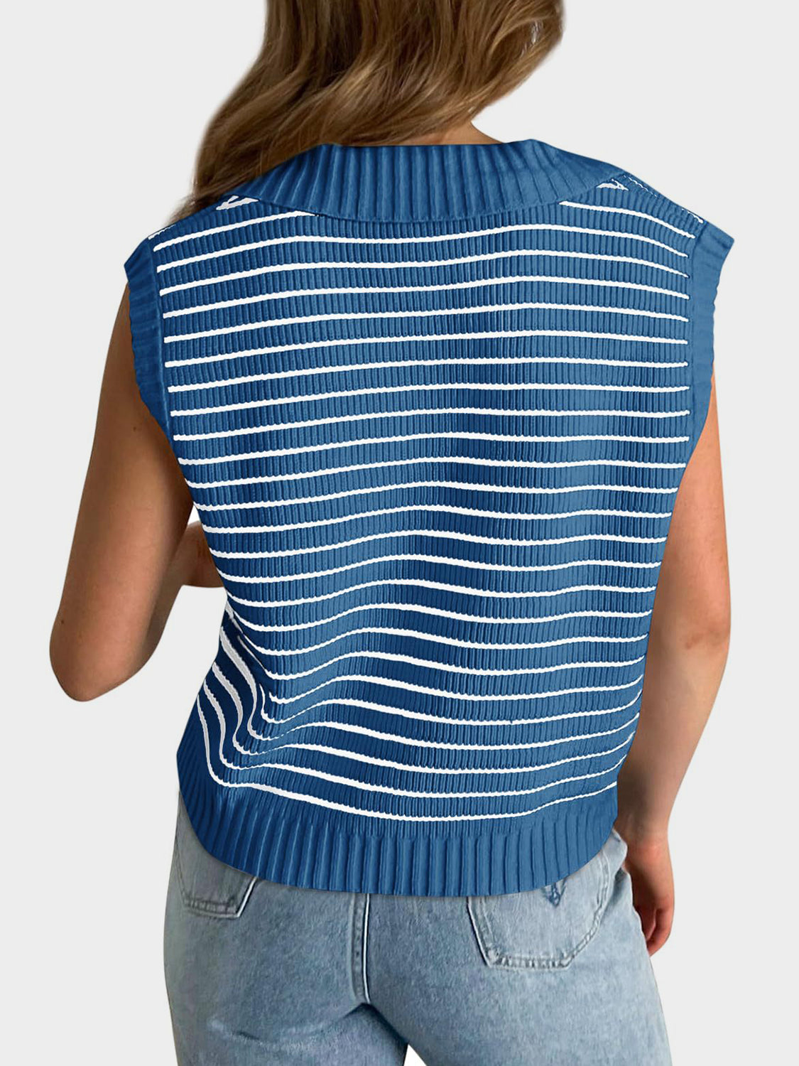 LIZAKOSHT  -  Mandy Collared Neck Striped Sweater Vest